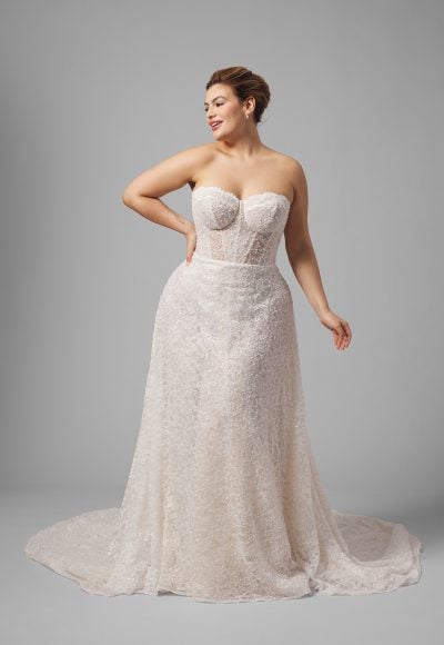 Plus-Size Chic And Glamorous Embellished Lace A-Line Wedding Dress With Detachable Shawl by Arava Polak - Image 2