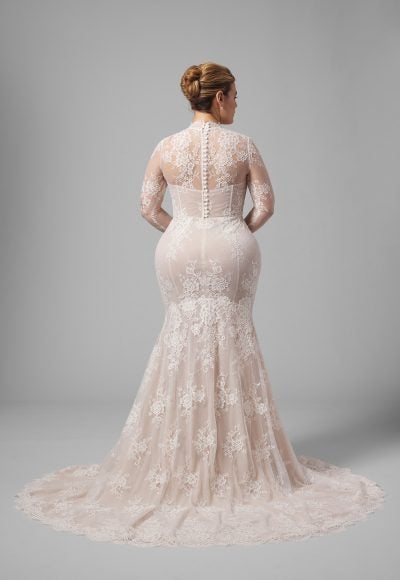 Plus-Size Chic And Romantic Lace High-Neck Long Sleeve Fit-And-Flare Wedding Dress by Arava Polak - Image 2