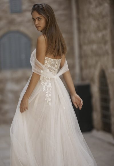 Off-The-Shoulder Tulle A-Line Wedding Dress With Slit by Arava Polak - Image 2
