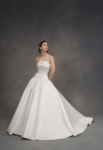 Chic And Elegant Drop-Waist Satin Ball Gown With Buttons by Anne Barge