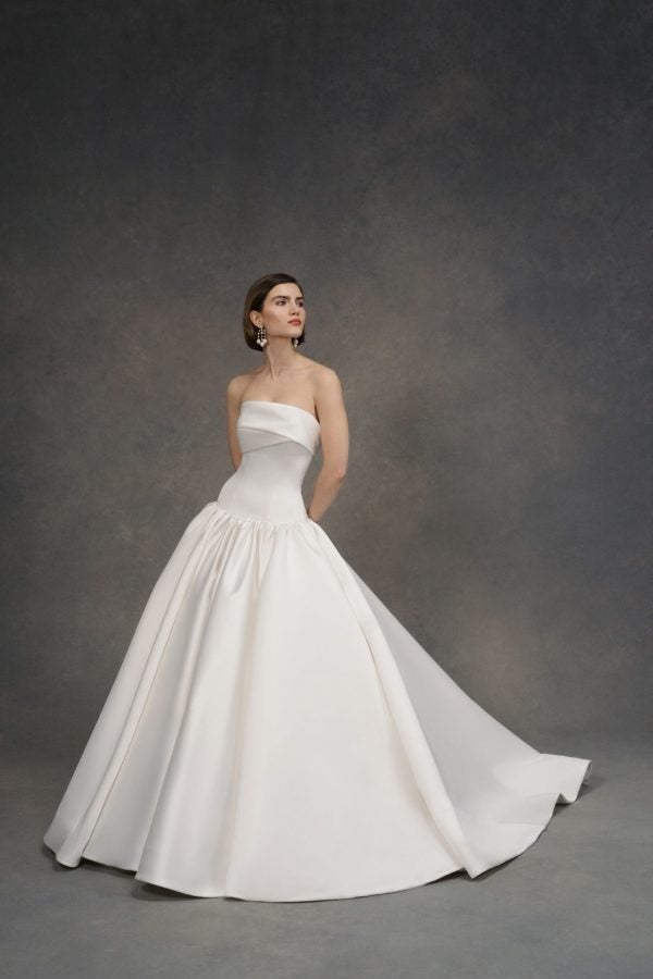 Chic And Elegant Drop-Waist Satin Ball Gown With Buttons by Anne Barge - Image 1