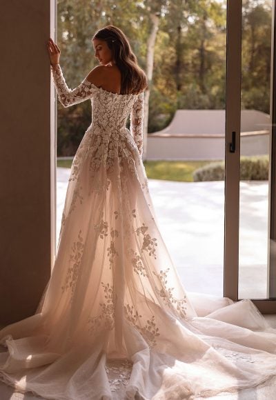 Plus-Size Off-The-Shoulder Long Sleeve Tulle A-Line Wedding Dress by Demetrios - Image 3