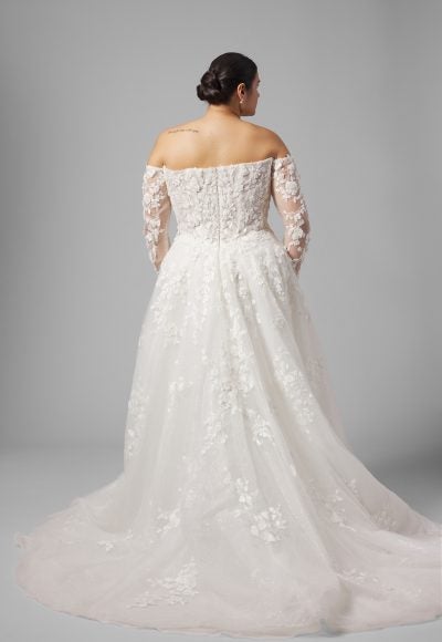 Plus-Size Off-The-Shoulder Long Sleeve Tulle A-Line Wedding Dress by Demetrios - Image 2