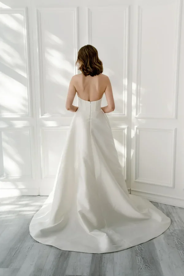 Chic And Modern Silk A-Line Wedding Dress With Slit And Bow by Enaura Bridal - Image 4