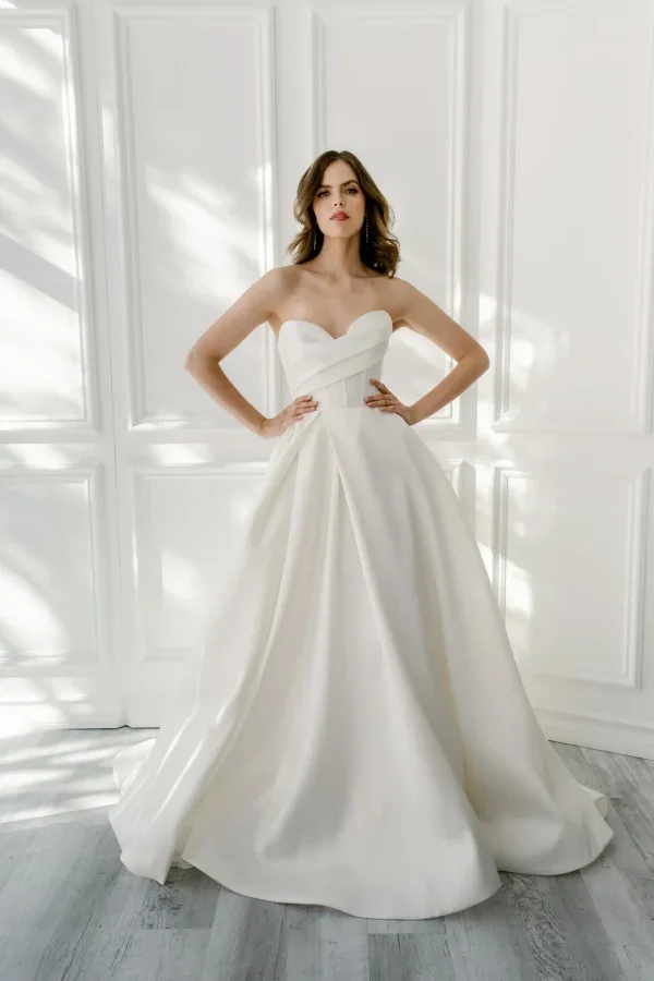Chic And Modern Silk A-Line Wedding Dress With Slit And Bow by Enaura Bridal - Image 2