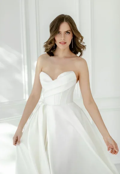 Chic And Modern Silk A-Line Wedding Dress With Slit And Bow by Enaura Bridal - Image 3