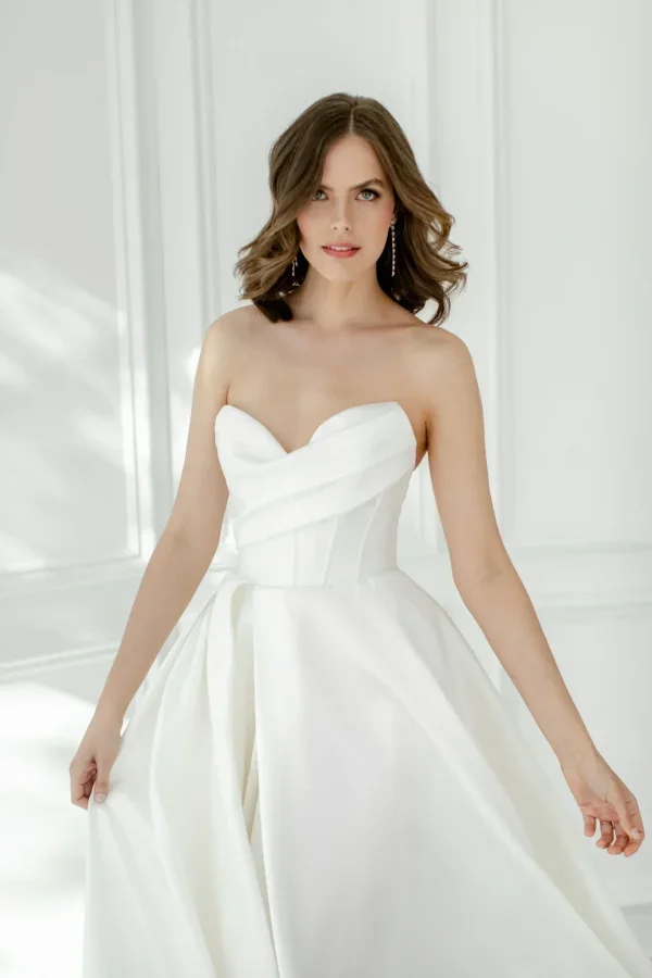 Chic And Modern Silk A-Line Wedding Dress With Slit And Bow by Enaura Bridal - Image 3