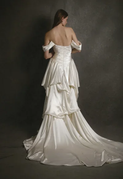 Sculptural Basque-Waist Silk Satin Ball Gown by Enaura Bridal - Image 3