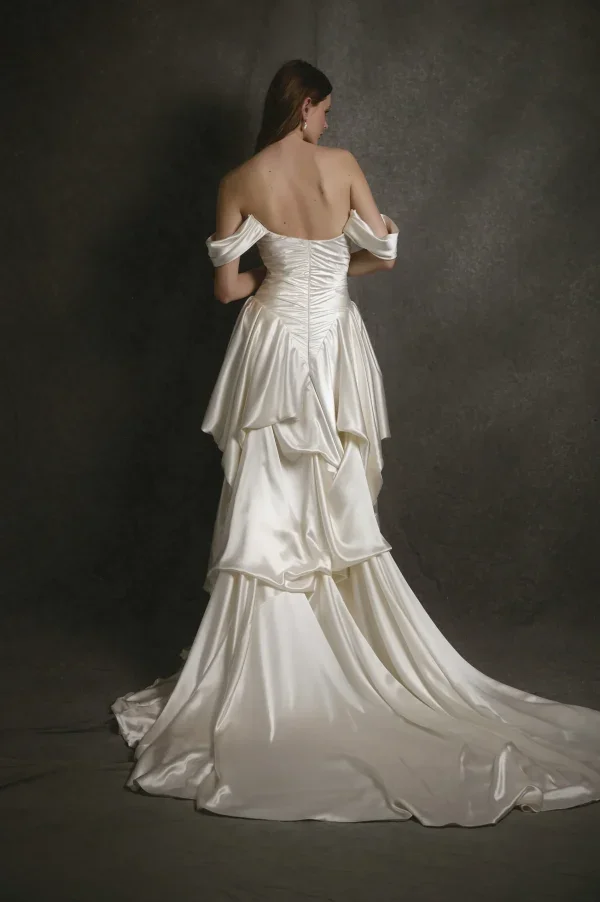 Sculptural Basque-Waist Silk Satin Ball Gown by Enaura Bridal - Image 3