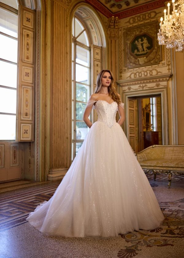 Off-The-Shoulder Pearl-Adorned Tulle Ball Gown by Randy Fenoli - Image 1