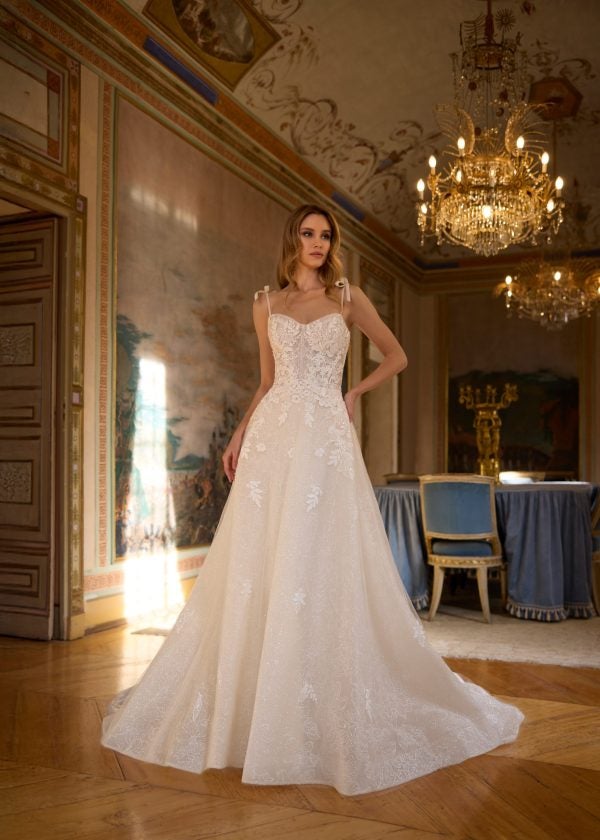 Romantic And Feminine Sparkly A-Line Wedding Dress With Bows by Randy Fenoli - Image 1
