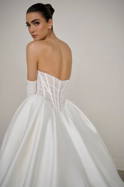 Plus-Size Modern Sheer Corset Ball Gown With Buttons by Justin Alexander Signature - Image 3