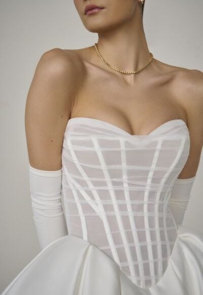 Plus-Size Modern Sheer Corset Ball Gown With Buttons by Justin Alexander Signature - Image 2