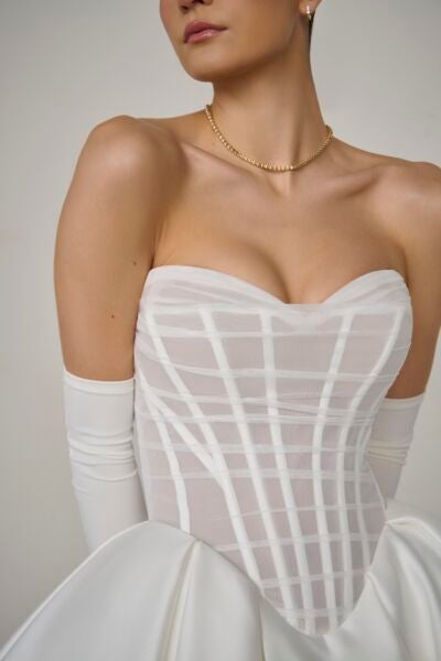 Plus-Size Modern Sheer Corset Ball Gown With Buttons by Justin Alexander Signature - Image 2