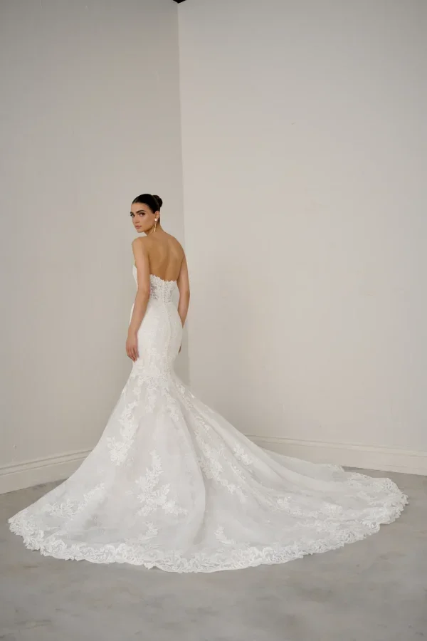 Plus-Size Strapless Lace Fit-And-Flare Wedding Dress With Detachable Sleeves by Justin Alexander - Image 3