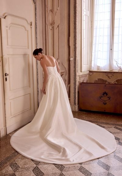 Plus-Size Strapless 3D Floral Silk Fit-And-Flare Wedding Dress With Detachable Overskirt by Justin Alexander - Image 3