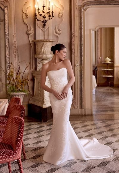 Plus-Size Strapless 3D Floral Silk Fit-And-Flare Wedding Dress With Detachable Overskirt by Justin Alexander - Image 2