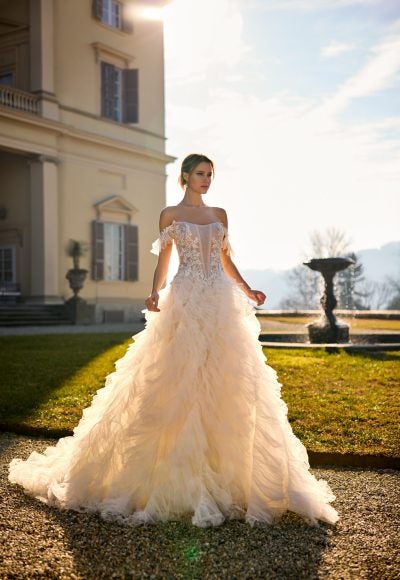 Plus-Size Off-The-Shoulder Ruffled Ball Gown by Randy Fenoli