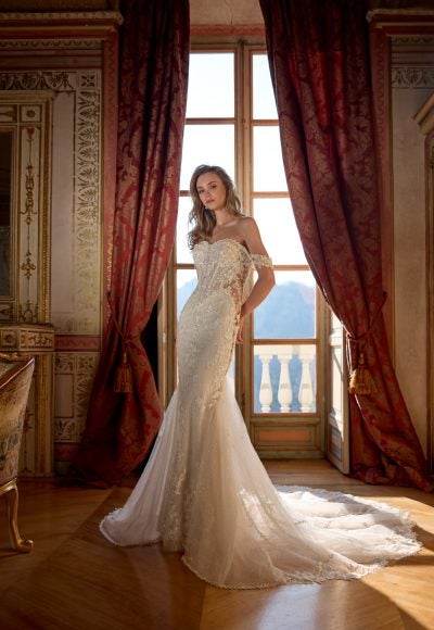 Glamorous Embellished Lace Fit-And-Flare Wedding Dress by Randy Fenoli