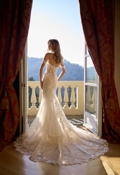 Glamorous Embellished Lace Fit-And-Flare Wedding Dress by Randy Fenoli - Image 2