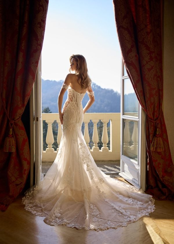 Glamorous Embellished Lace Fit-And-Flare Wedding Dress by Randy Fenoli - Image 2