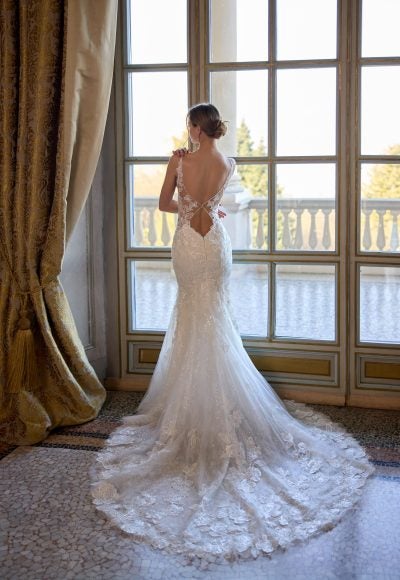 V-Neck Floral Fit-And-Flare Wedding Dress With Open Back by Randy Fenoli - Image 2