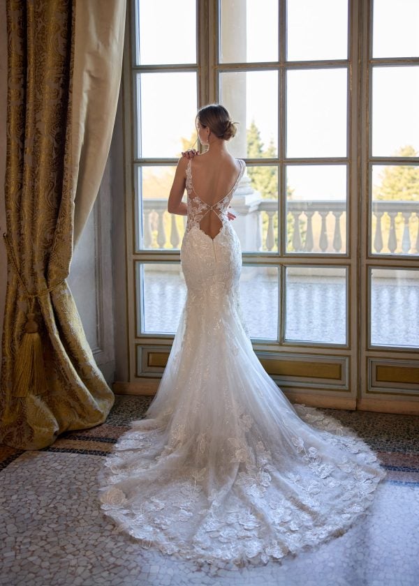 V-Neck Floral Fit-And-Flare Wedding Dress With Open Back by Randy Fenoli - Image 2