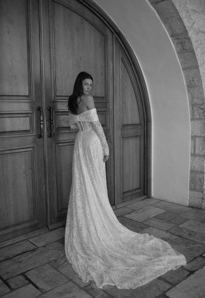 Chic And Glamorous Embellished Lace A-Line Wedding Dress With Detachable Shawl by Arava Polak - Image 3