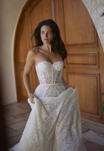 Chic And Glamorous Embellished Lace A-Line Wedding Dress With Detachable Shawl by Arava Polak - Image 2