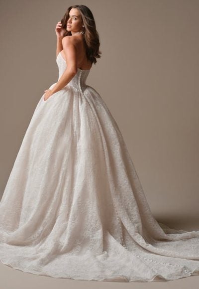 Romantic And Sparkly Basque-Waist Lace Ball Gown With Buttons by Maggie Sottero - Image 3