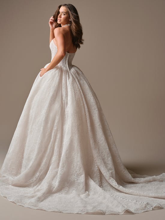 Romantic And Sparkly Basque-Waist Lace Ball Gown With Buttons by Maggie Sottero - Image 3