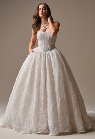 Romantic And Sparkly Basque-Waist Lace Ball Gown With Buttons by Maggie Sottero - Image 2