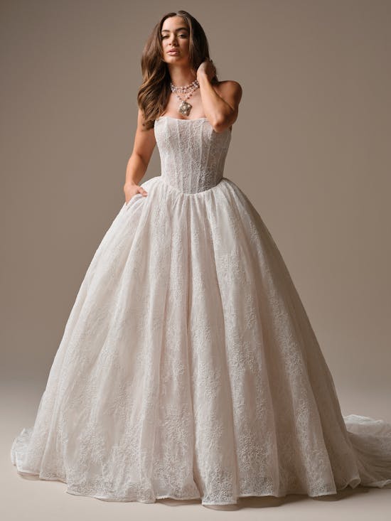 Romantic And Sparkly Basque-Waist Lace Ball Gown With Buttons by Maggie Sottero - Image 2
