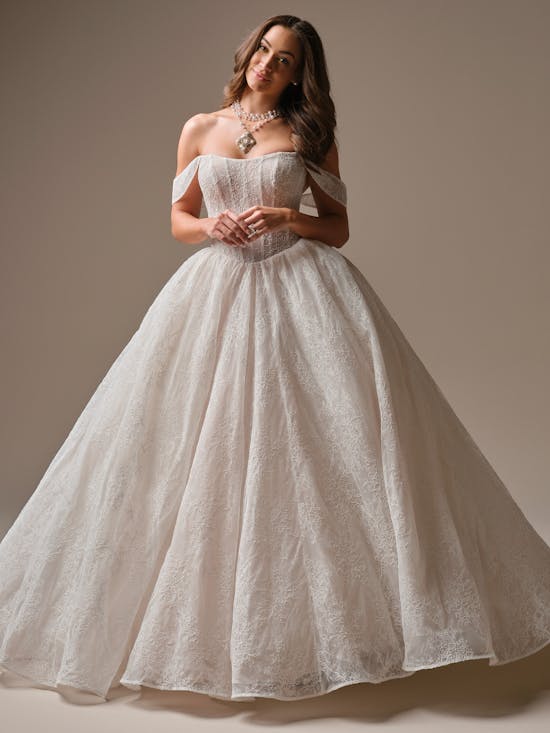 Romantic And Sparkly Basque-Waist Lace Ball Gown With Buttons by Maggie Sottero - Image 1