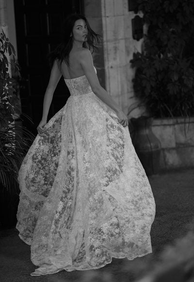Chic And Glamorous Sparkly Lace Sheath Wedding Dress With Detachable Overskirt by Arava Polak - Image 2