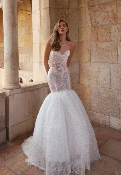 Romantic And Dramatic Sparkly Lace Mermaid Wedding Dress by Pnina Tornai