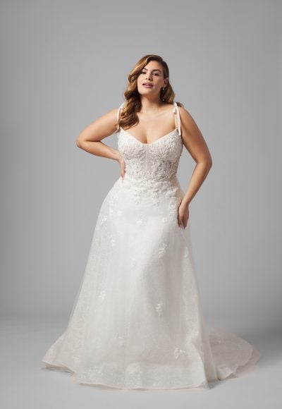 Plus-Size Romantic And Feminine Sparkly A-Line Wedding Dress With Bows by Randy Fenoli