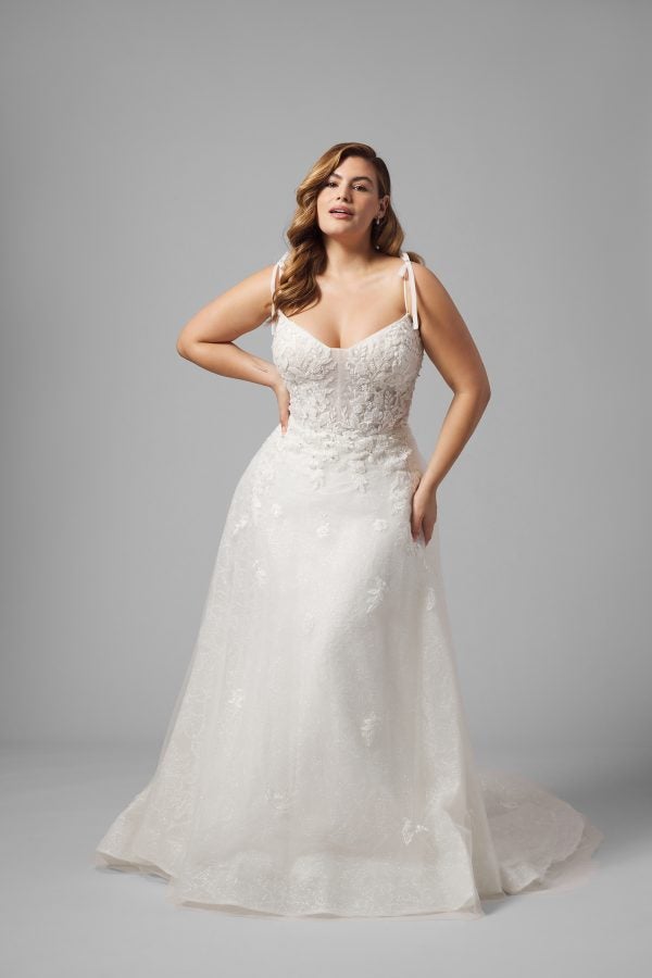 Plus-Size Romantic And Feminine Sparkly A-Line Wedding Dress With Bows by Randy Fenoli - Image 1