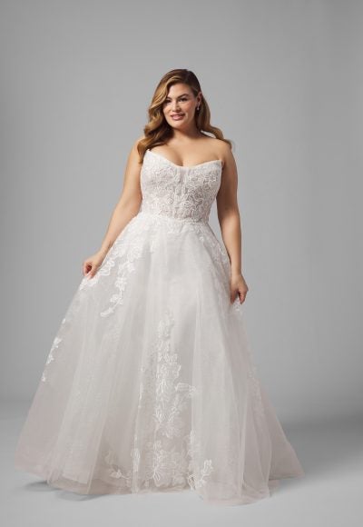 Plus-Size Sparkly Floral-Embroidered Tulle Ball Gown by Randy Fenoli