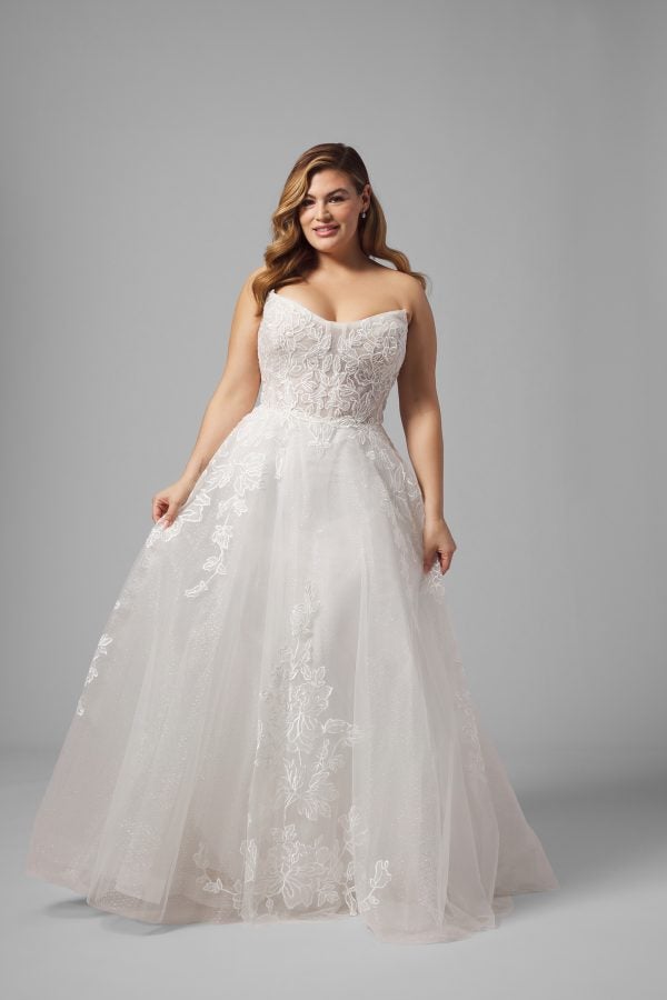 Plus-Size Sparkly Floral-Embroidered Tulle Ball Gown by Randy Fenoli - Image 1