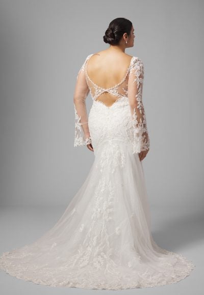 Plus-Size Sparkly Lace Long Sleeve Fit-And-Flare Wedding Dress With Open Back by Randy Fenoli - Image 3