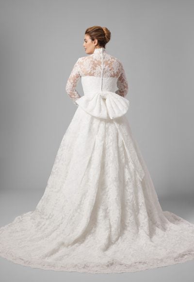 Plus-Size High-Neck Long Sleeve Lace Ball Gown With Bow by Sareh Nouri - Image 2