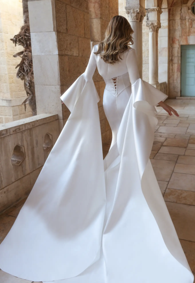 Minimalist Satin Fit-And-Flare Wedding Dress With Corset Bodice And Detachable Bolero by Pnina Tornai - Image 2