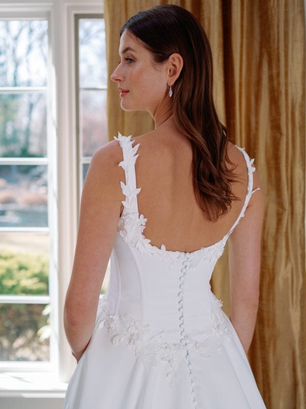 Square-Neck 3D Floral A-Line Wedding Dress With Buttons by Verdin Bridal - Image 2