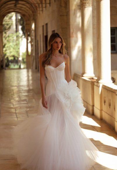 Strapless Drop-Waist A-Line Wedding Dress With 3D Florals by Pnina Tornai