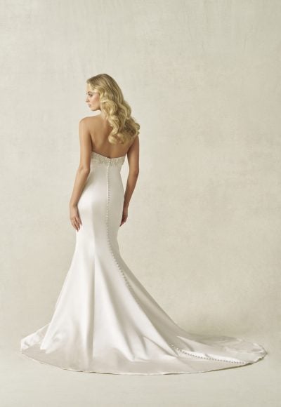 Sleek Embellished Satin Fit-And-Flare Wedding Dress With Buttons by Allure Bridals - Image 3