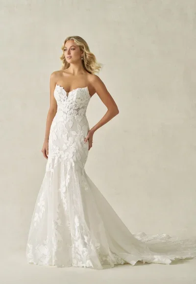 Modern And Romantic Floral Lace Fit-And-Flare Wedding Dress by Allure Bridals