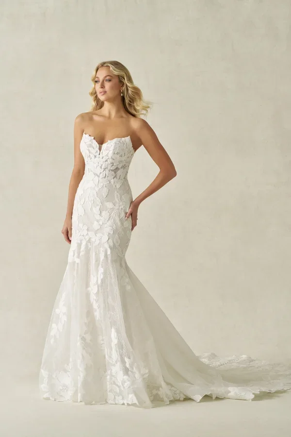 Modern And Romantic Floral Lace Fit-And-Flare Wedding Dress by Allure Bridals - Image 1