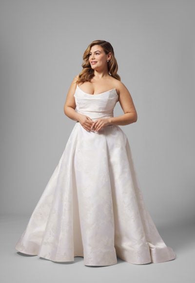Plus-Size Strapless Peony-Printed Satin A-Line Wedding Dress by Anne Barge