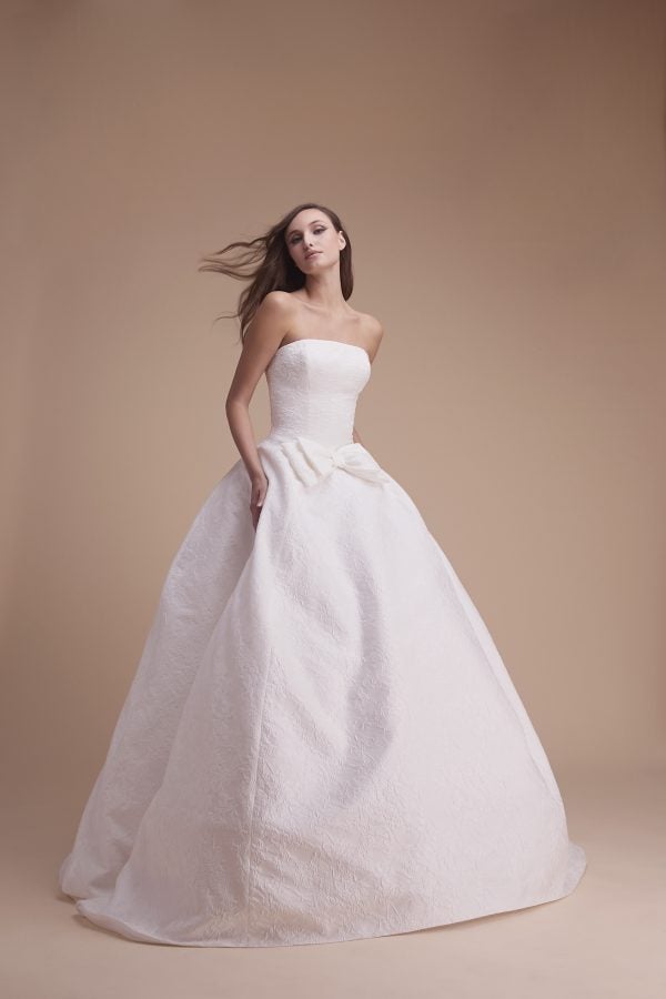Strapless Silk Jacquard Ball Gown With Bow by Jaclyn Whyte - Image 1
